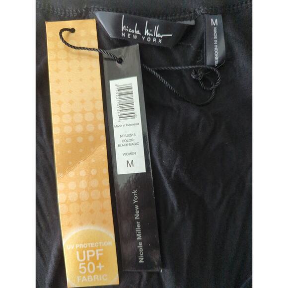 Nicole Miller Women's V-Neck UPF 50+ Waist Tie Midi Black Dress Women's MED NWT - Picture 5 of 5